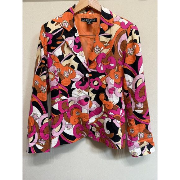 Silkland Vintage 100% Linen orange pink and brown Blazer - 6 - Picture 1 of 3